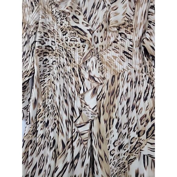 Hayley Matthews Tan Leopard Print LS Ruffled Pleated Mini Dress Tunic Plus 2X - Picture 6 of 13